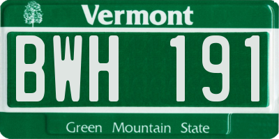 VT license plate BWH191