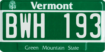 VT license plate BWH193