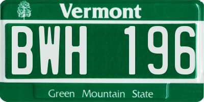 VT license plate BWH196