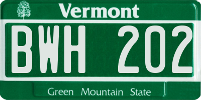 VT license plate BWH202