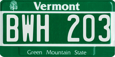 VT license plate BWH203