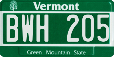 VT license plate BWH205