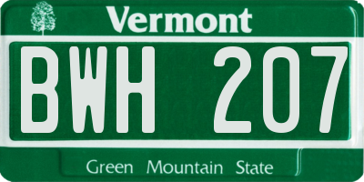 VT license plate BWH207
