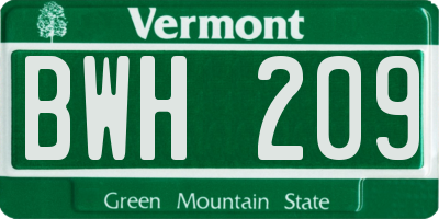 VT license plate BWH209