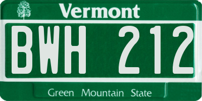 VT license plate BWH212