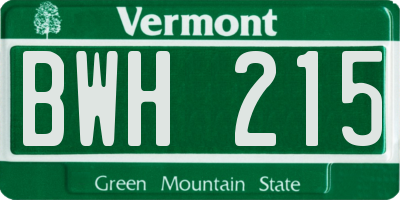 VT license plate BWH215