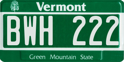 VT license plate BWH222