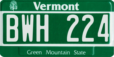 VT license plate BWH224
