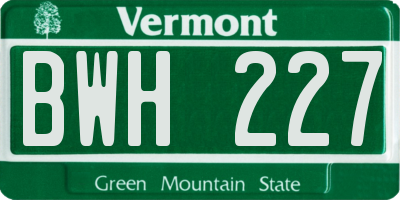 VT license plate BWH227