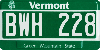 VT license plate BWH228
