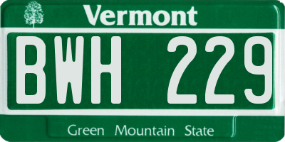 VT license plate BWH229