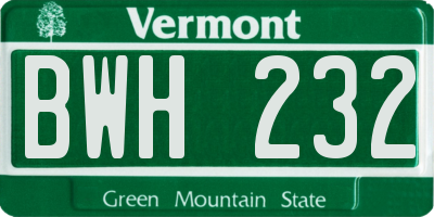 VT license plate BWH232