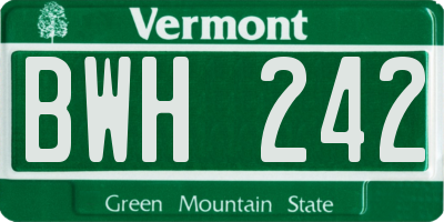 VT license plate BWH242