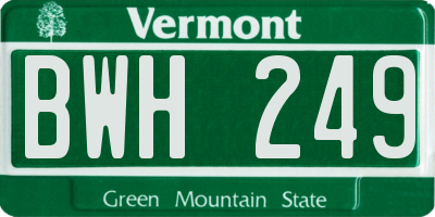 VT license plate BWH249