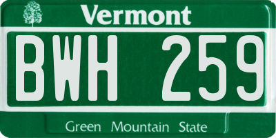 VT license plate BWH259