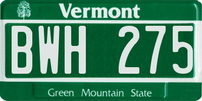 VT license plate BWH275