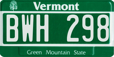 VT license plate BWH298