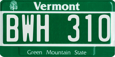 VT license plate BWH310