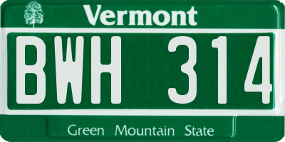 VT license plate BWH314