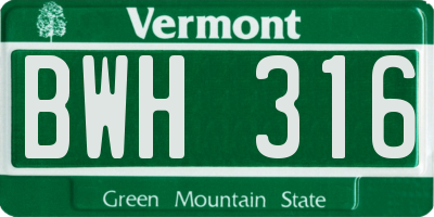 VT license plate BWH316