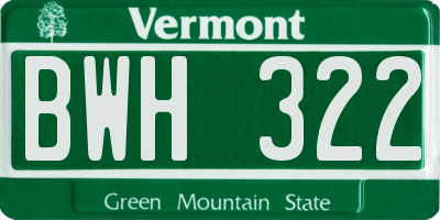 VT license plate BWH322