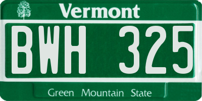VT license plate BWH325