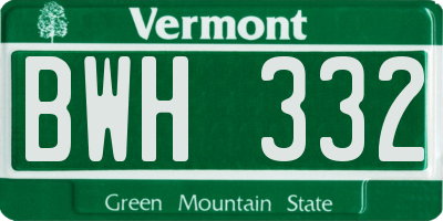 VT license plate BWH332