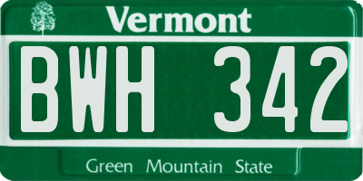 VT license plate BWH342