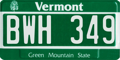 VT license plate BWH349