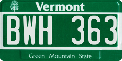 VT license plate BWH363