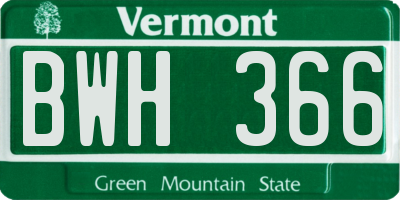 VT license plate BWH366