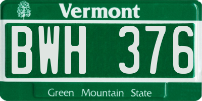 VT license plate BWH376