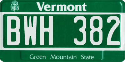 VT license plate BWH382