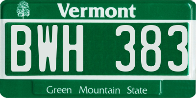 VT license plate BWH383