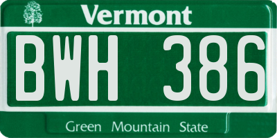VT license plate BWH386