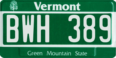 VT license plate BWH389