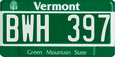 VT license plate BWH397