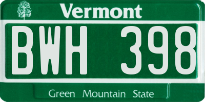 VT license plate BWH398