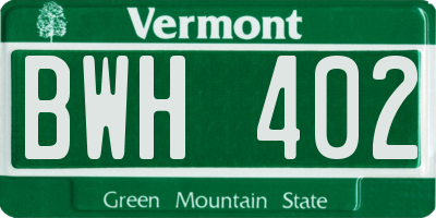 VT license plate BWH402