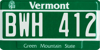 VT license plate BWH412