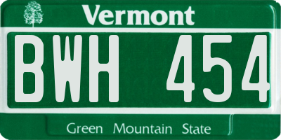 VT license plate BWH454
