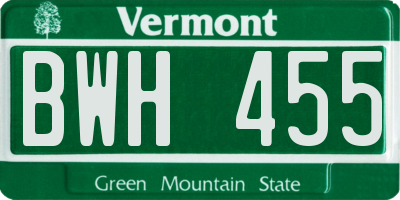 VT license plate BWH455