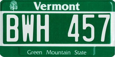 VT license plate BWH457
