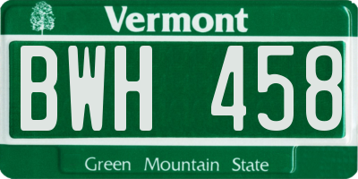 VT license plate BWH458