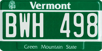 VT license plate BWH498