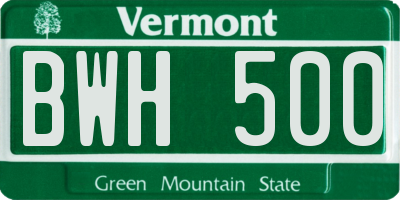 VT license plate BWH500