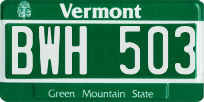 VT license plate BWH503