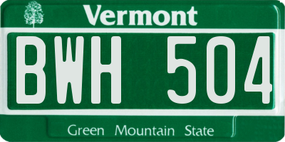 VT license plate BWH504