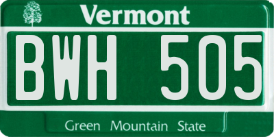 VT license plate BWH505