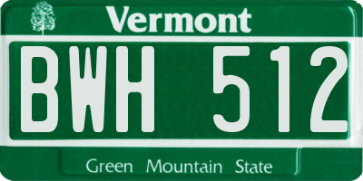 VT license plate BWH512